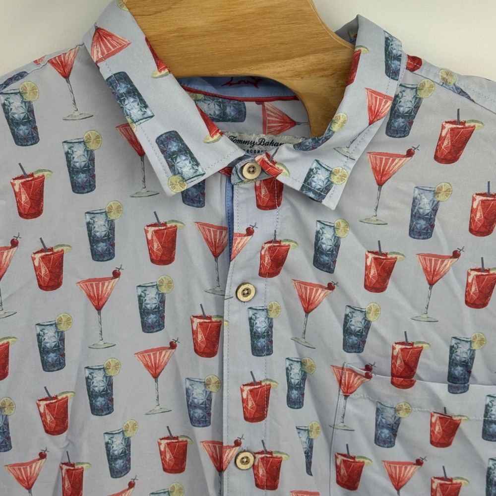 Tommy Bahama Coconut Point Mens XXXL Blue Cocktail Drink Print Button Up Shirt